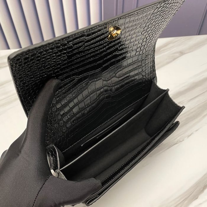 SUNSET MEDIUM CHAIN BAG IN CROCODILE-EMBOSSED SHINY LEATHER - Image 8