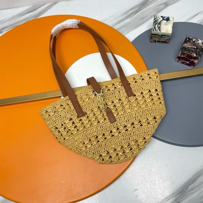 YSL Small Panier Raffia Bag In Brown - Image 9