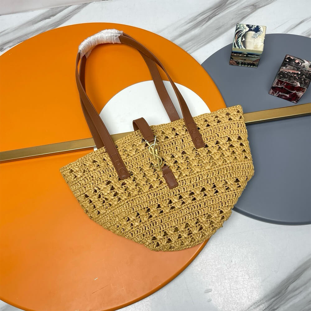 9-9.jpg YSL Small Panier Raffia Bag In Brown - Image 9